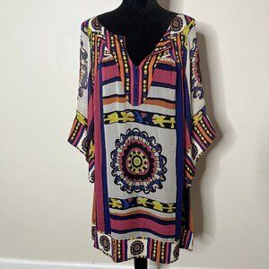 DIANE VON FURSTENBERG DVF Tabalah Silk Deco Print Boho Tunic Mini Dress Sz 10